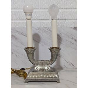 Rare Large Antique Art Neoclassical Silver Bronze Two Light Table Lamp